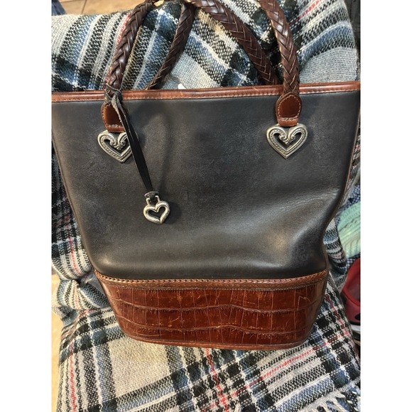 Brighton Handbags - Brighton Women's Leather Bucket Purse Black & Brown Faux Animal Print Pockets